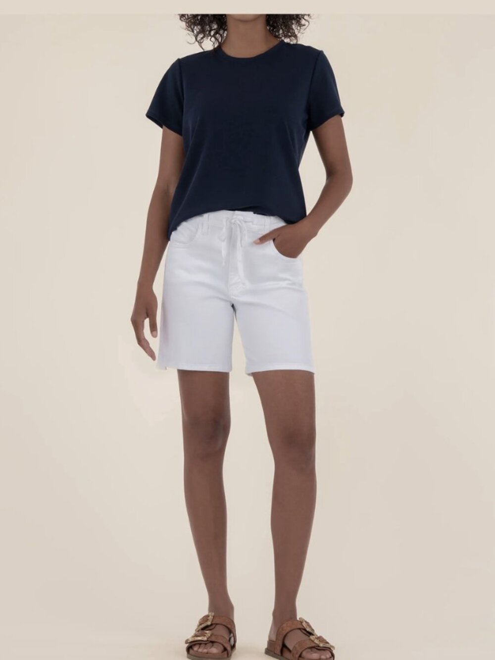 KUT From The Kloth Holly High Rise Bermuda Shorts Optic White Stretch Denim